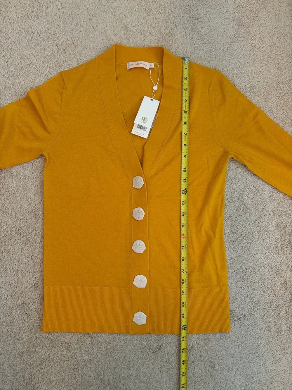 Tory Burch Simone Cardigan NWT Gold Crest Logo Buttons 100%‎ Wool Size Small